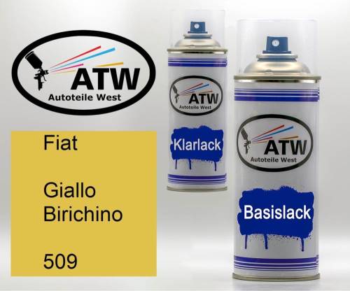Fiat, Giallo Birichino, 509: 400ml Sprühdose + 400ml Klarlack - Set, von ATW Autoteile West.